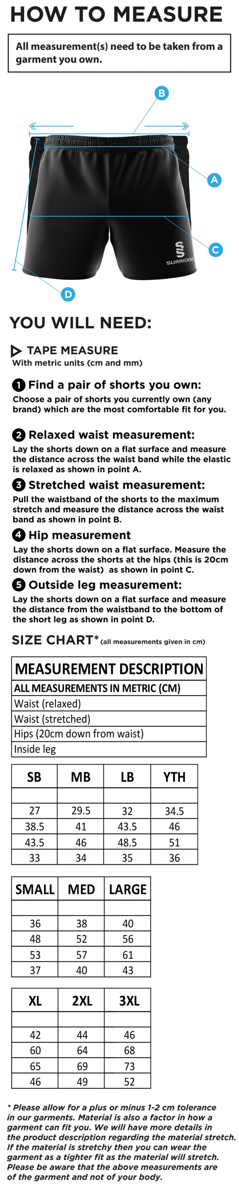 Lymington CC - Performance Gym Short - Size Guide