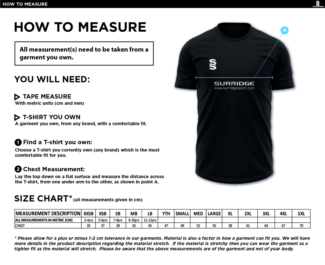 Lymington CC - Dual Training Vest - Size Guide