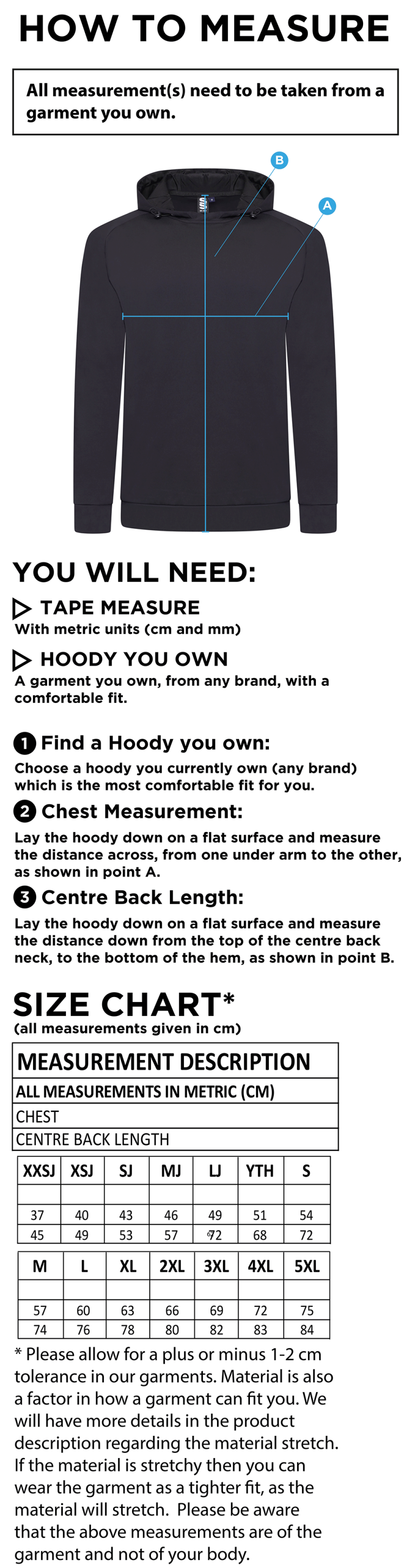 Lymington CC - Active Hoody - Size Guide