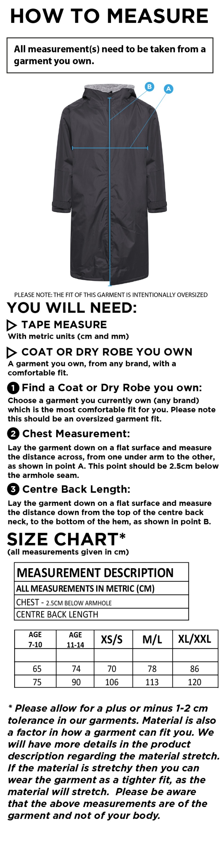 Lymington CC - Active Thermal Fleece Robe - Size Guide